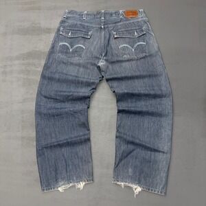 Vintage Levi's 569 BAGGY Jeans Men's Blue Distressed Flap Pockets Size 42 x 32